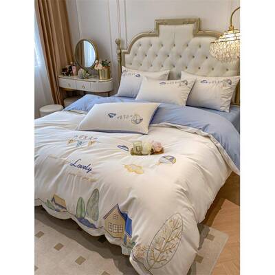 童话支全刺棉四件套绣被套纯花之颜贸棉可爱男孩床款笠南镇通床上