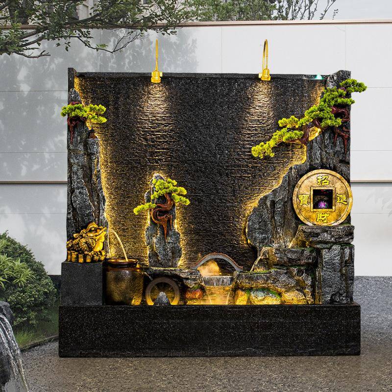 水幕墙流假山水泉山水喷水招景墙财565摆件庭院景观装饰鱼池布置