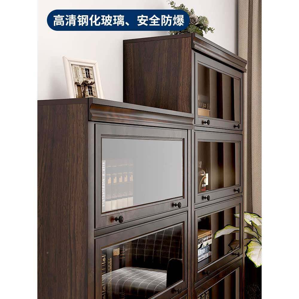 #美式实木书柜MSG6080地玻璃门书架防尘落置物客厅矮储物架胡柜桃