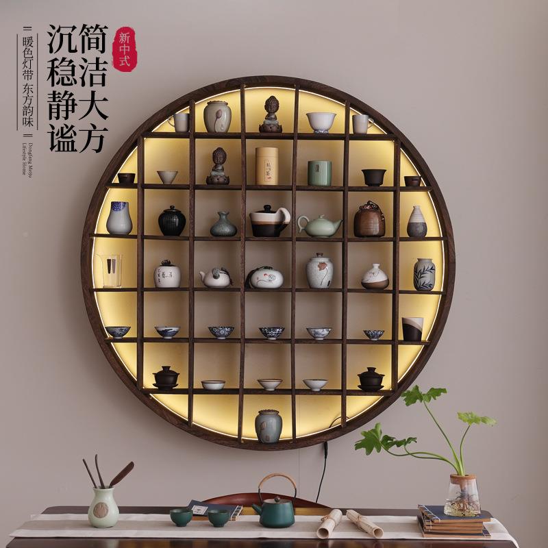 圆博古架木中式壁挂实式置物架仿古董架宝阁挂墙简形约茶壶多b886