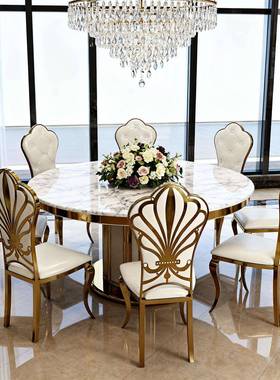 家直销厂PUA金色钢不锈厅餐椅白色PU皮餐高档金属椅