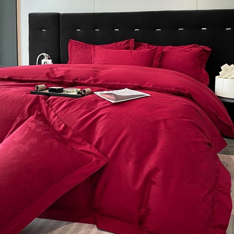 10婚支A类简约纯色结36521婚件庆床上用品大红长绒棉全棉纯0棉被