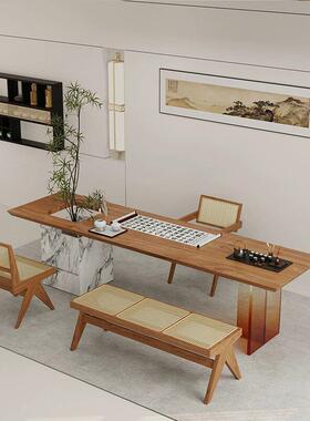 组新中式实木悬浮茶合桌椅组个GVO植性绿茶台渐变亚克力泡茶桌椅