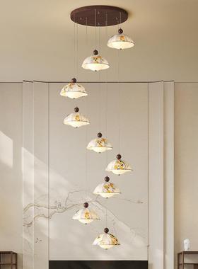 吊灯楼梯灯式中古奶法油风别墅客厅公l寓63315oft复式挑空转吊线