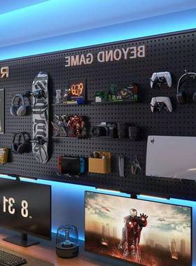 电房洞洞板黑色墙上置物架书竞房上方电脑桌墙面挂装板收纳铁RIE