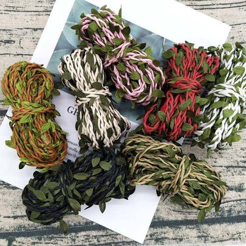 厂家直销森系绿蜡绳服叶装鞋QHN1装饰绳花束捆绑绳仿真0叶0米长