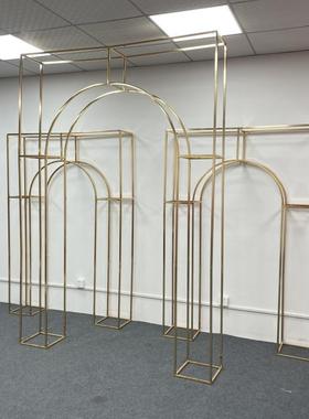 新镀款婚庆金风背景架铁艺金色拱门室内屏婚庆场景装IXK花饰道具