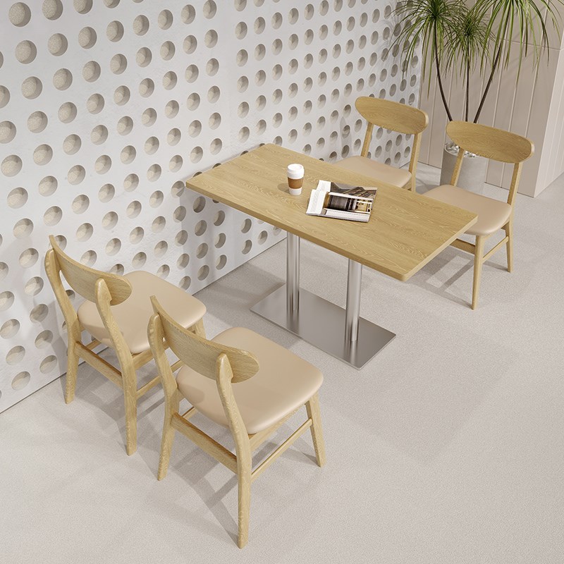 日式奶油风餐饮h奶茶小吃店实木桌椅子组合咖啡厅靠墙卡座沙发商