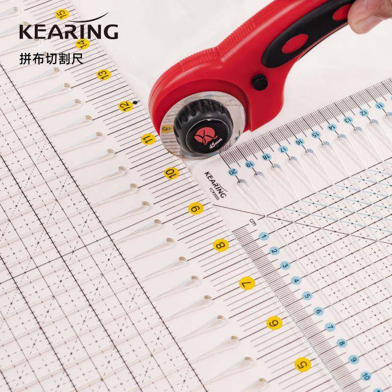 科灵拼布切割刀凹槽裁布开676槽裁剪尺切布防尺滑透明轮亚克力尺