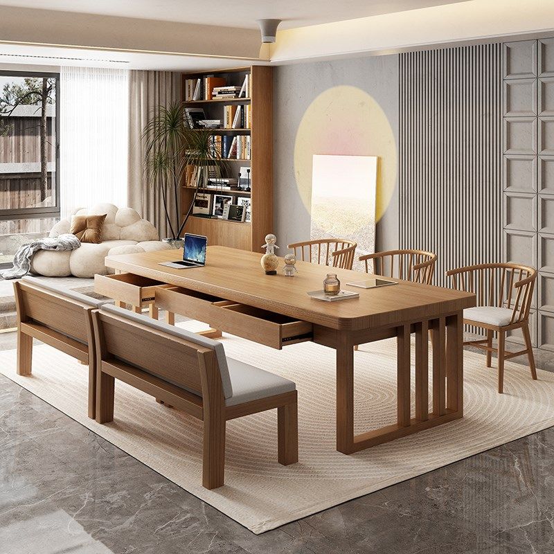 去客厅化大长桌带抽屉实木书桌家用办公写字桌工作台餐书桌一体化