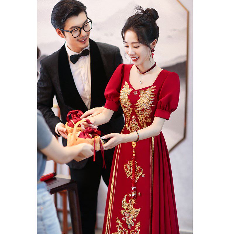 大码敬酒服新娘2024新款高级感结婚红色中式秀禾服礼服女夏天薄款