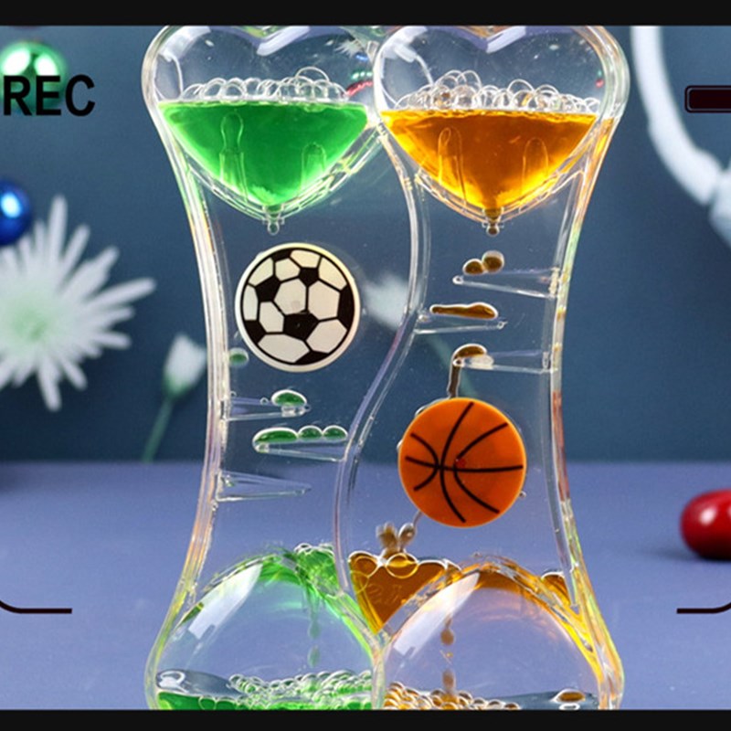 创意转动足球篮球水滴液体油滴沙漏计时器玩具男童摆件学生小礼物