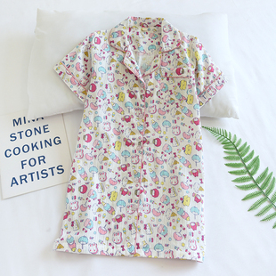 儿童夏季薄款纯棉纱布家居裙女童睡裙卡通可爱小狗短袖亲子家居裙