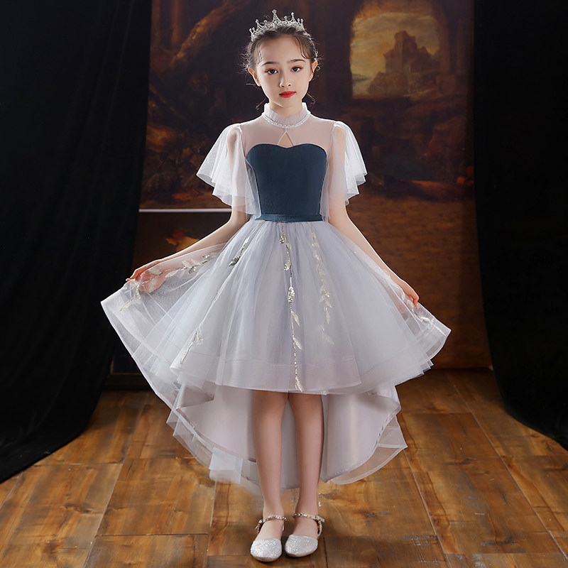 公主裙女童生日前短后长走秀小花童儿童主持人礼服钢琴演出服夏季