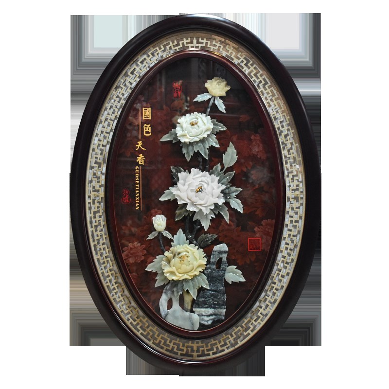 新中式立体玉雕装饰画玄关客厅过道电视背景墙实木挂画浮雕壁挂件