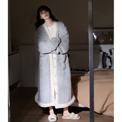 思莉太太冬季睡袍女珊瑚绒加厚加绒秋冬款法式冬天超长款外披睡衣