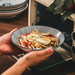 陶瓷盘子餐盘家用日式装菜盘汤盘高级感深盘沙拉盘8英寸水果餐盘