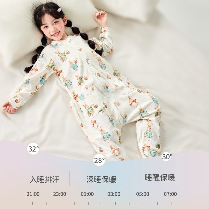 灵灵多儿童睡袋女童连体睡衣纯棉a类女宝宝连身睡袋中大童家居服