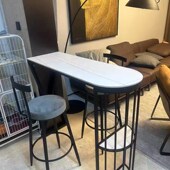 北欧岩板吧台桌家用客厅酒柜厨房奶茶店隔断靠墙高脚长条桌椅组合
