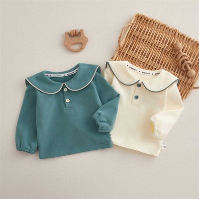 女宝宝秋装娃娃领海军风上衣小童学院风卫衣婴儿休闲长袖T外出服