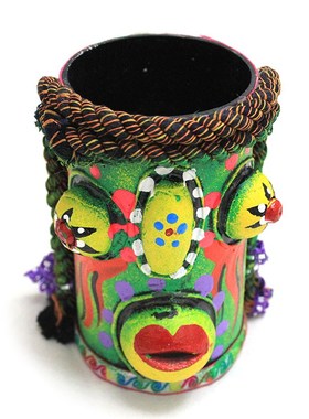 民族图腾摆件桌面特色手工艺彩绘吞口笔筒餐厅酒吧点单装饰收纳罐