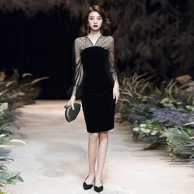 黑色小晚礼服2024新款高贵法式短款气质名媛宴会连衣裙女质感高端