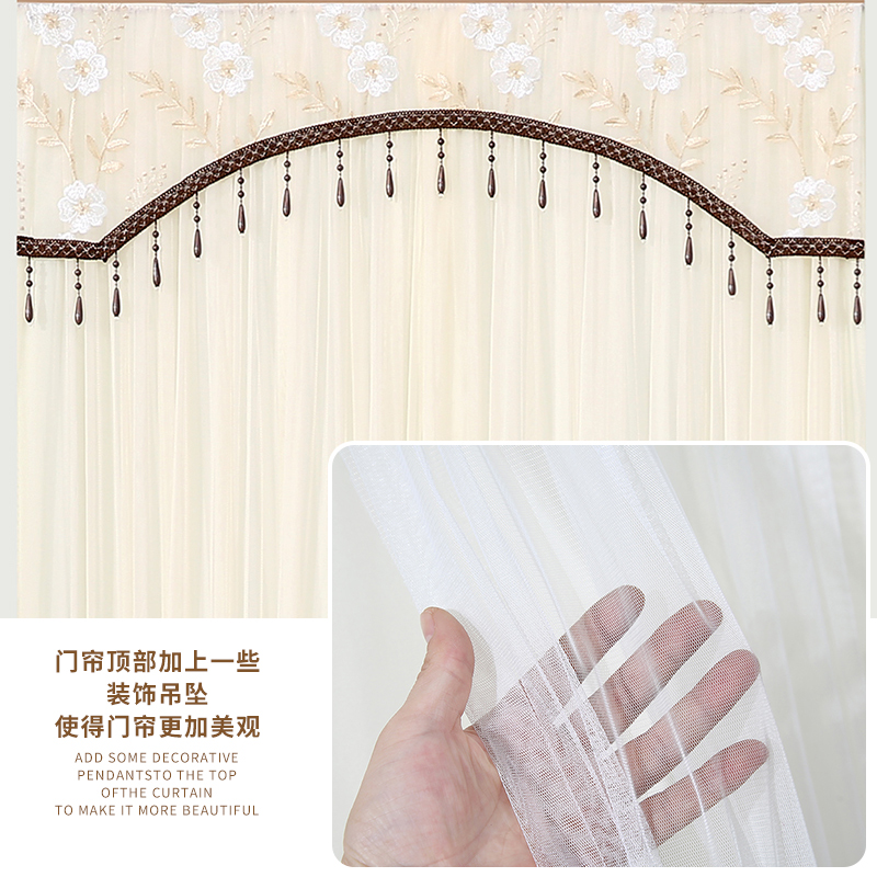 门帘半帘遮挡帘2023新款免打孔蕾丝纱帘卧室厨房防蚊家用半截短帘