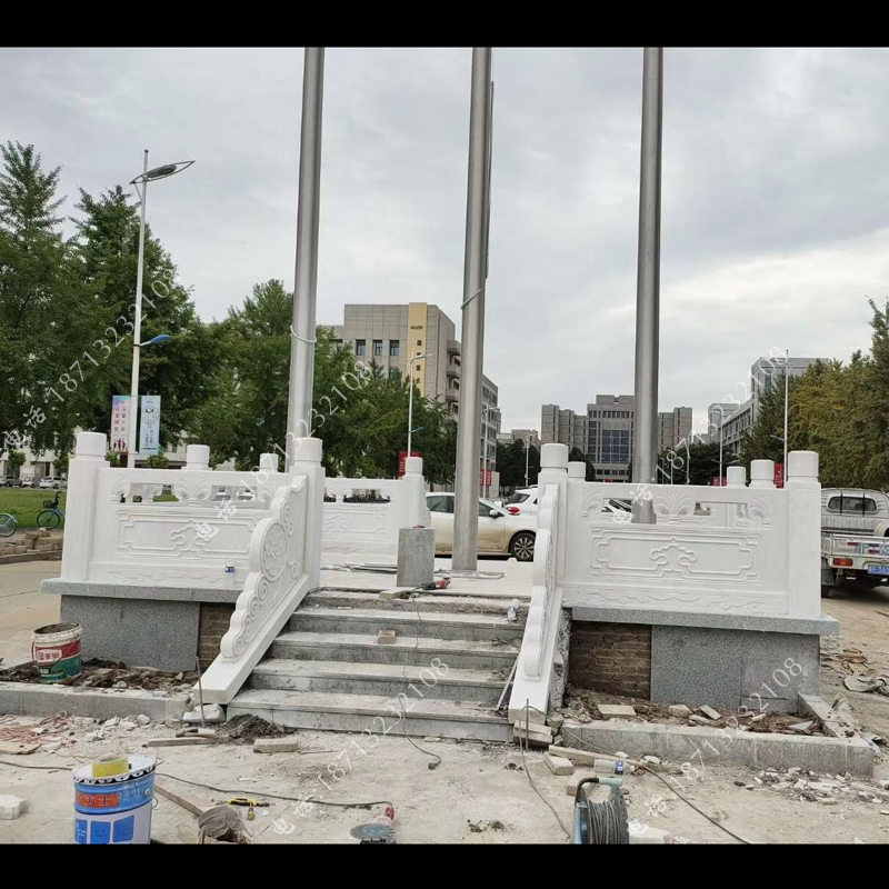 汉白玉石雕升旗台栏板栏杆护栏校园公园广场升旗台围栏雕塑摆件