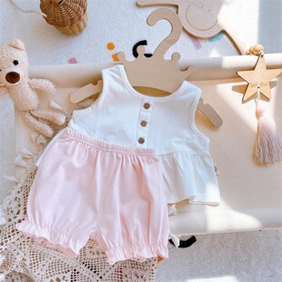 小婴儿夏季 背心可爱洋气外穿T恤棉 衣服凉快两件套6个月女宝宝无袖