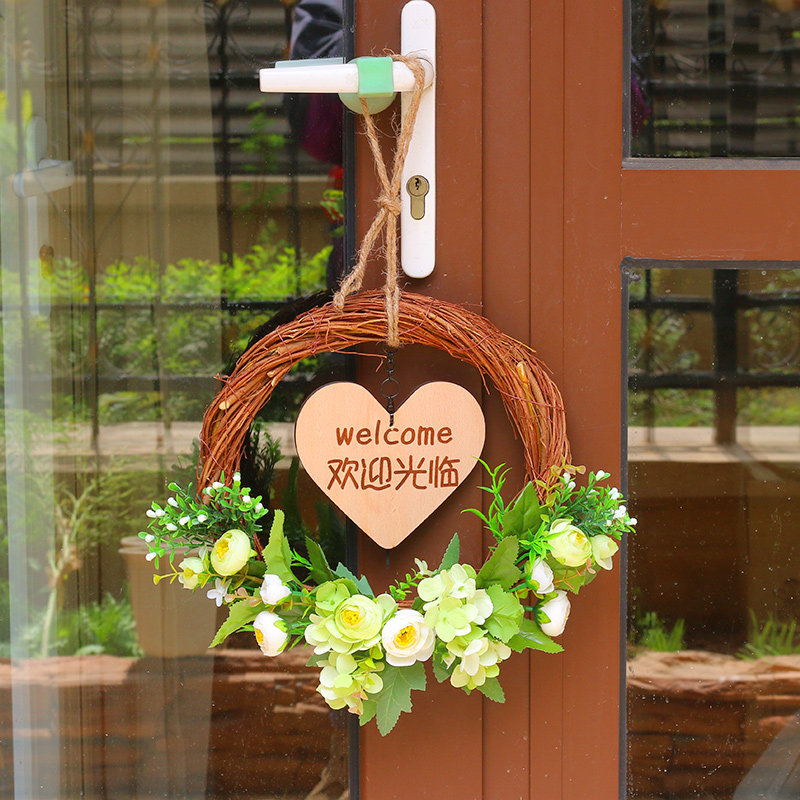 营业中挂牌双面定制店铺玫瑰花束花环家居装饰家门口欢迎回家门牌