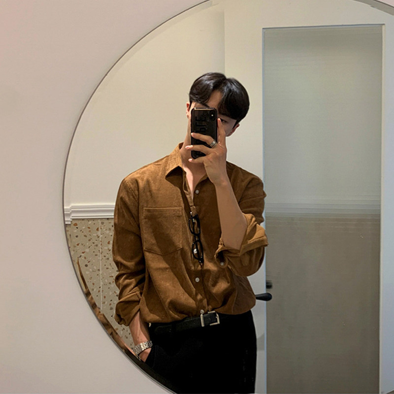 法式气质设计款灯芯绒衬衫男轻熟风宽松长袖高级感条绒衬衣薄外套