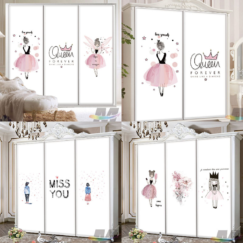 简约小清新呆萌卡通衣柜贴膜定做 衣橱翻新贴纸 推拉玻璃门贴画