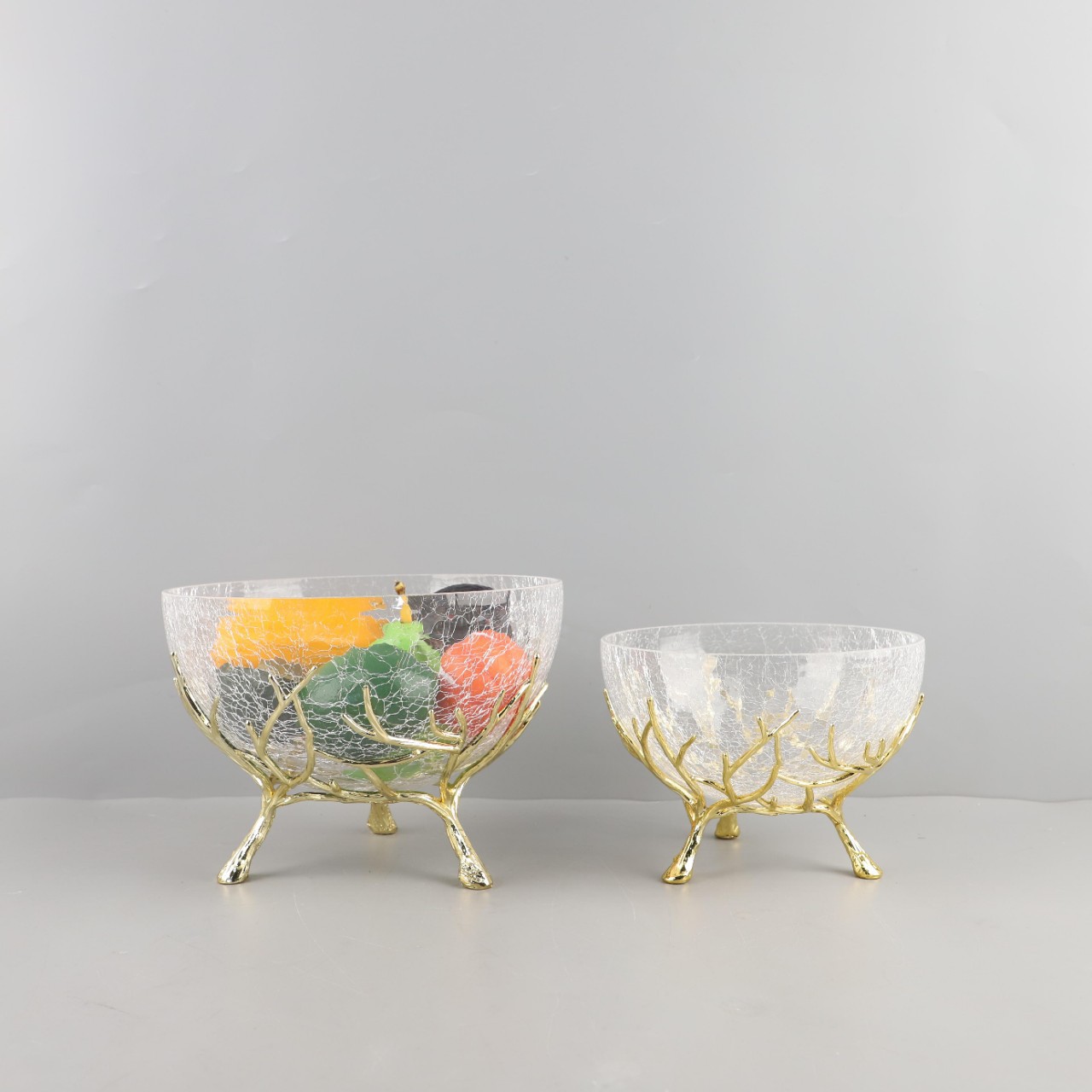 现代简约金属冰裂纹玻璃果盘托盘装饰摆件餐厅酒店民宿家居装饰品