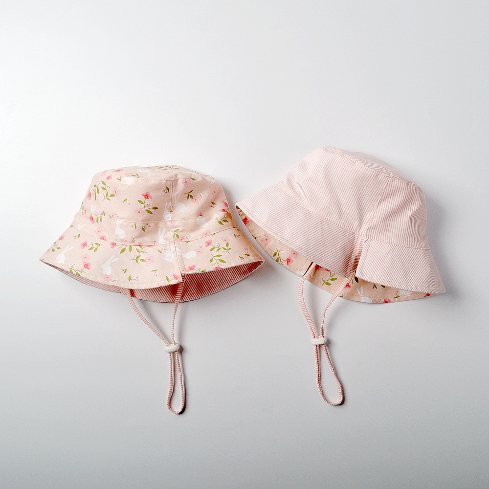 moinmlon双面戴春夏韩版新款女童遮阳渔夫帽宝宝透气棉布防晒太阳