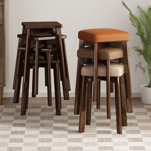 凳子家用小板凳现代简约餐桌椅子网红圆凳可叠放餐椅实木方凳矮凳