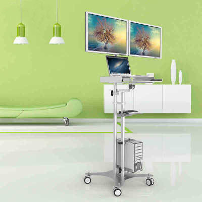 站立式工作台双屏显示器笔记本电脑移动推车支架