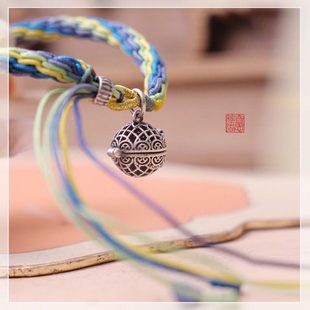 【五彩绳】银镂空香囊球编绳手链 随身佩戴香丸香薰 精油无火扩香