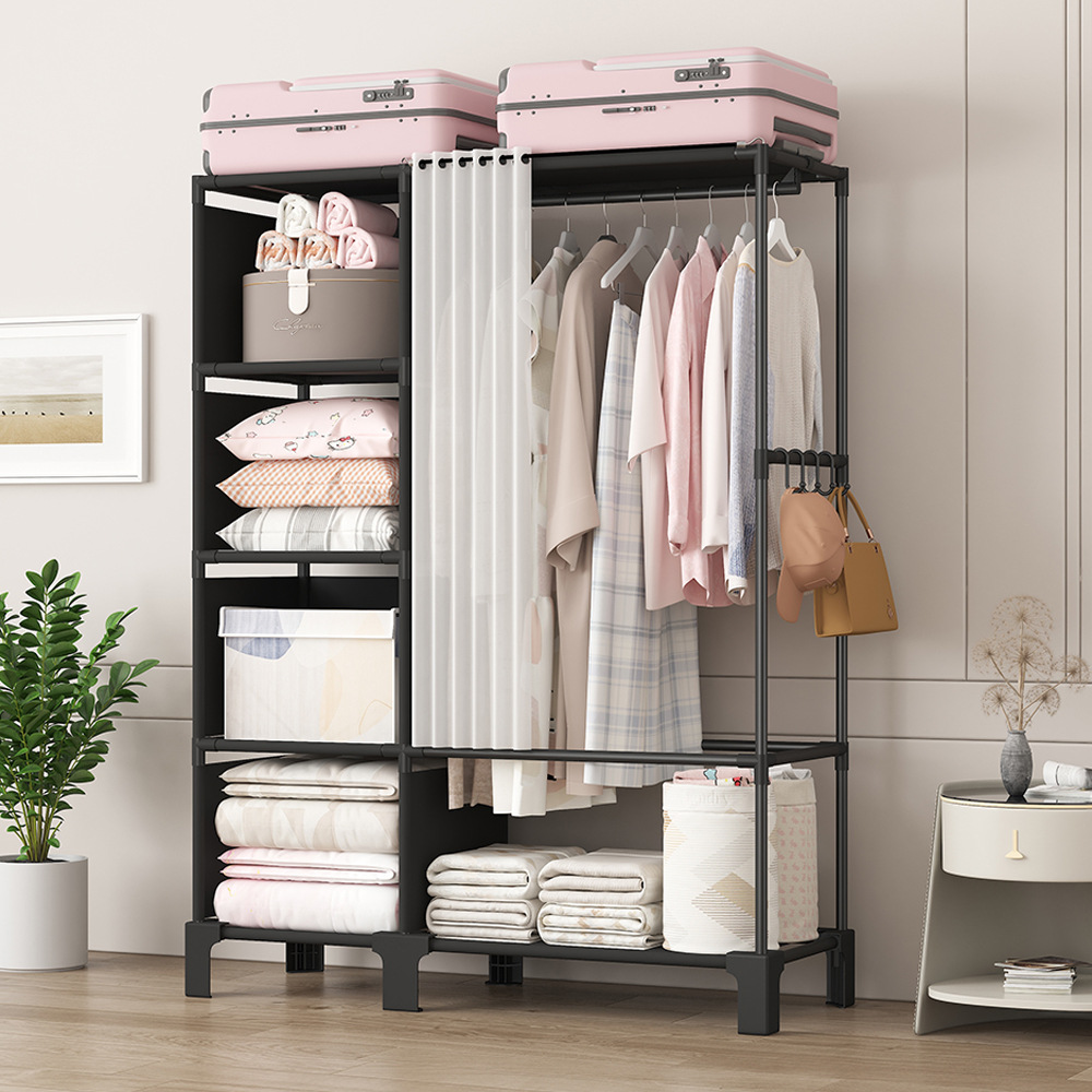 新款简易衣柜防尘收纳衣架储物架落地衣帽架多功能组装衣橱家用