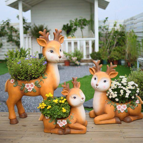 鹿花盆庭院可爱动物装饰摆件户外多肉卡通艺术创意花园阳台布置