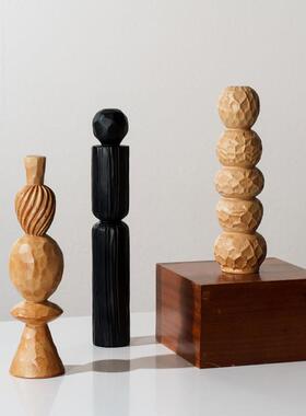 意几何木雕木头术艺装饰创品摆件中古CP-2368风龛现代侘寂壁书房