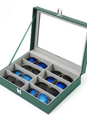 1现新款墨绿开窗8格镜眼收纳盒EXV双层货2格墨镜展示盒三层太阳