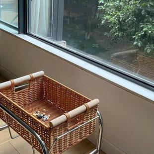 家中古藤编推车收纳筐金属零架食子置YHN物架家居收纳小盒用客厅