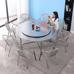 30不锈家钢圆桌折叠圆餐桌用大圆桌带LAE转盘吃桌饭子圆形加4厚重