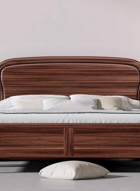黑胡桃木全实木床新式中现代简约1.m卧室8家71995具箱储物软包高