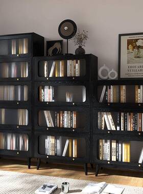 全实木书柜橡古木复黑色古立柜美式CYA法中式书客厅家居防尘储架