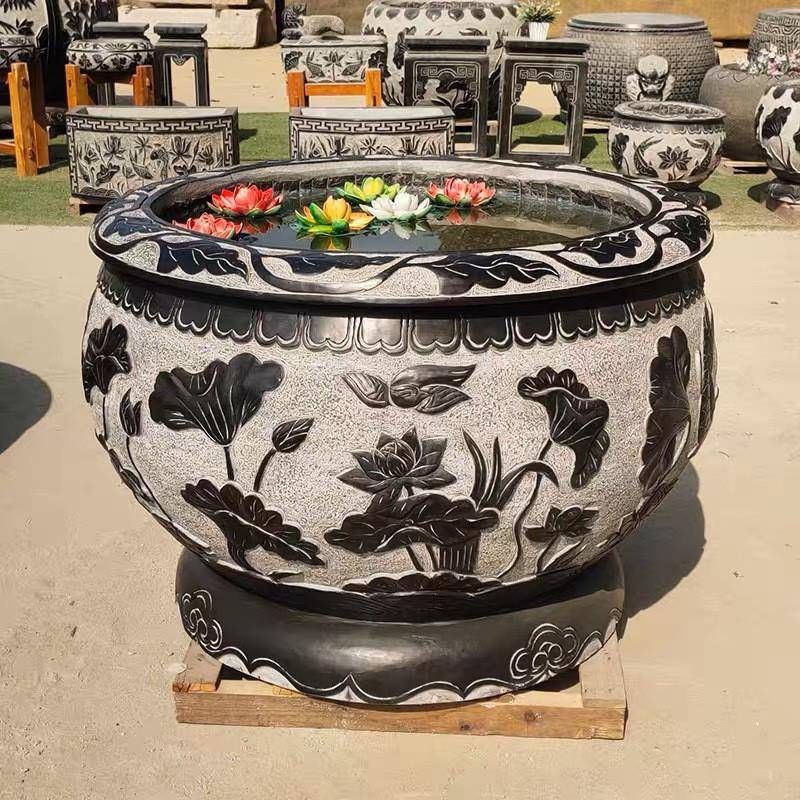 室外养天鱼荷花缸石鱼头缸34PmhREG户外庭院摆件石材雕缸然青石鱼