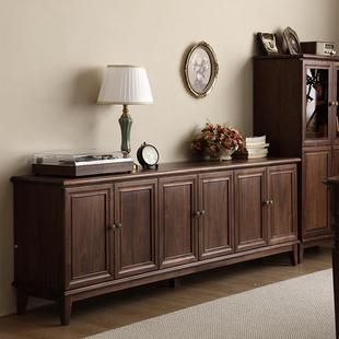 桃美式实电木视UUF柜北美黑胡木厅柜原木复古收纳储柜中古物客厅