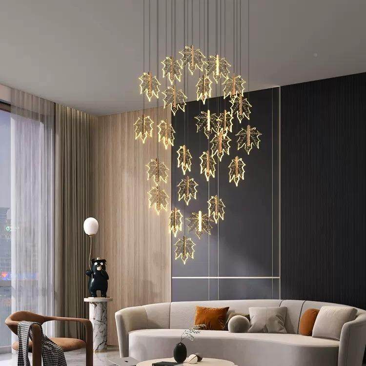 枫叶楼梯吊o灯创意led复式楼公别墅l客厅餐厅灯具23ft寓旋转长吊,家装灯饰光源,智能吊灯,淘宝优惠券,粉丝福利购,淘宝优惠卷