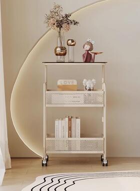 红奶油风床头边几卧室可移客厅网创意迷你置物推车玻QQW动沙发边