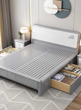实木床美式轻奢代简约白色1.米双灰色压纹人公主床1.5储物小现床